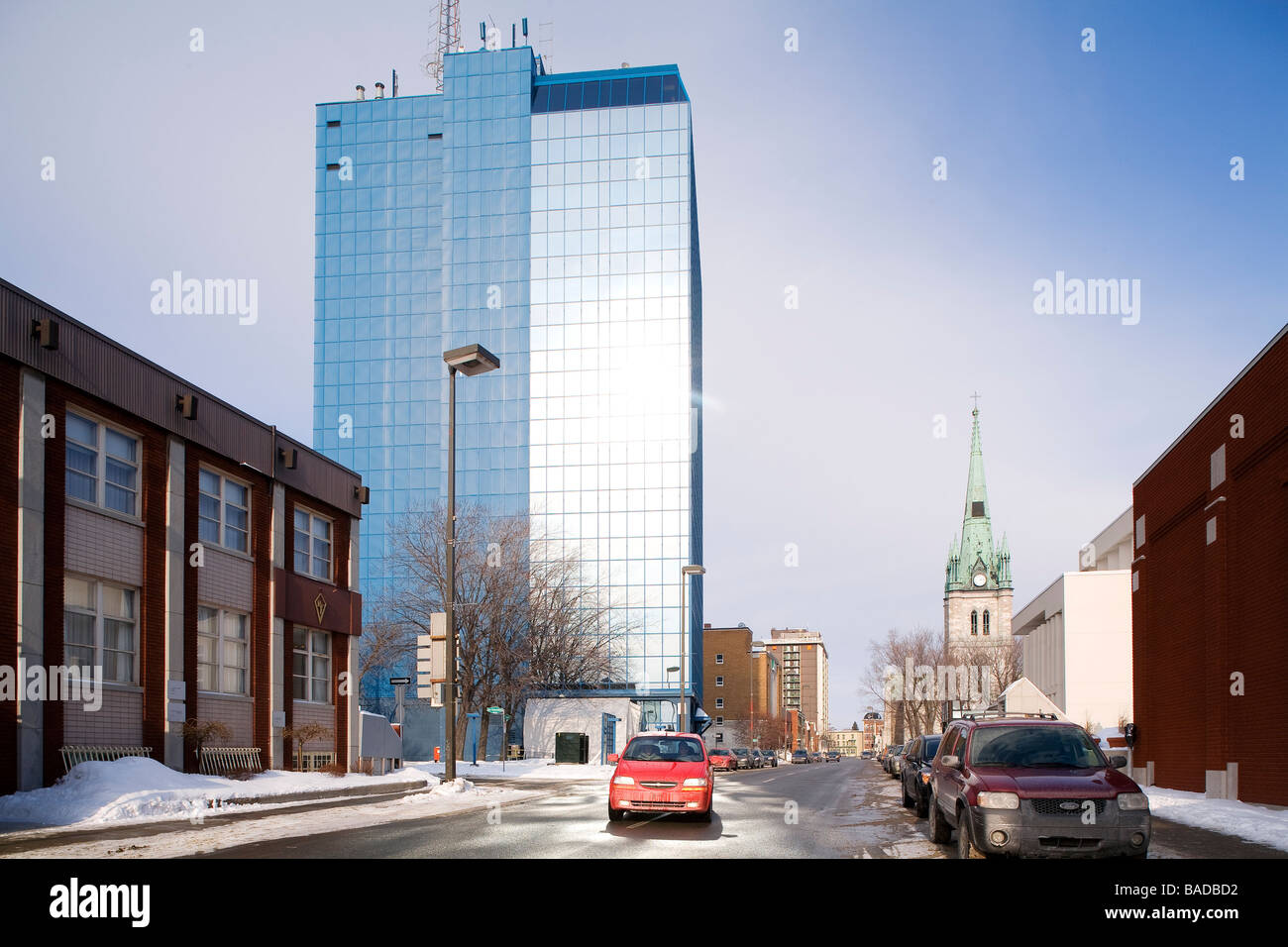 Kanada, Provinz Quebec, Trois Rivieres, Innenstadt, Rue Royale, Kathedrale im Hintergrund Stockfoto