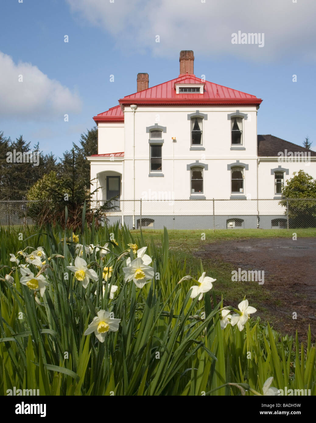 North Head Leuchtturm Keepers Haus - Cape Enttäuschung State Park, Washington Stockfoto