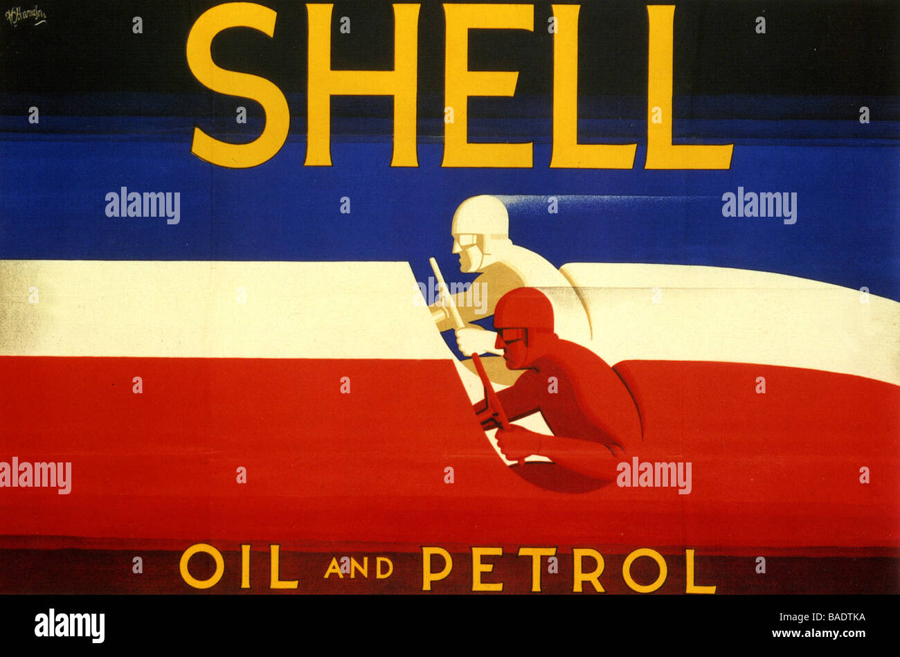 SHELL-Plakat von 1928 entworfen von Frederick Harrison Stockfoto