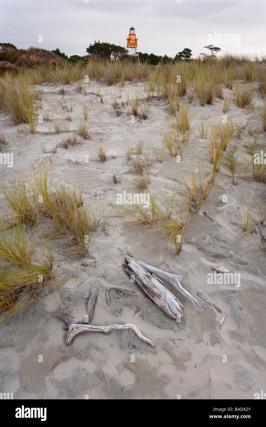 Leuchtturm-Farewell Spit Nature Reserve Neuseeland Stockfoto