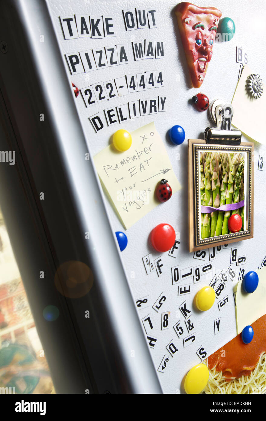 Nahaufnahme der Kühlschranktür Stockfoto