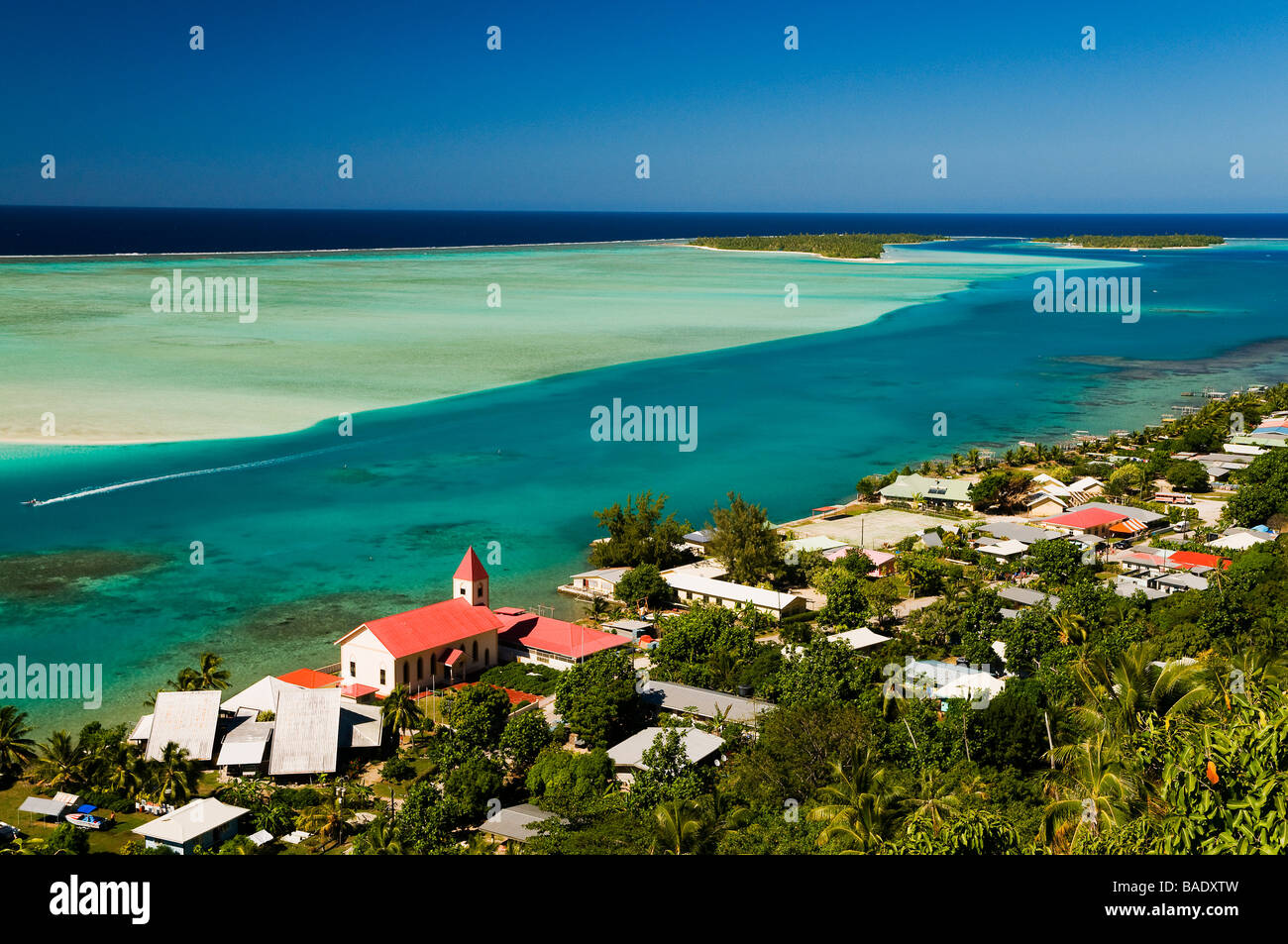 Überblick über Dorf, Hochzeitsreise, Französisch-Polynesien Stockfoto