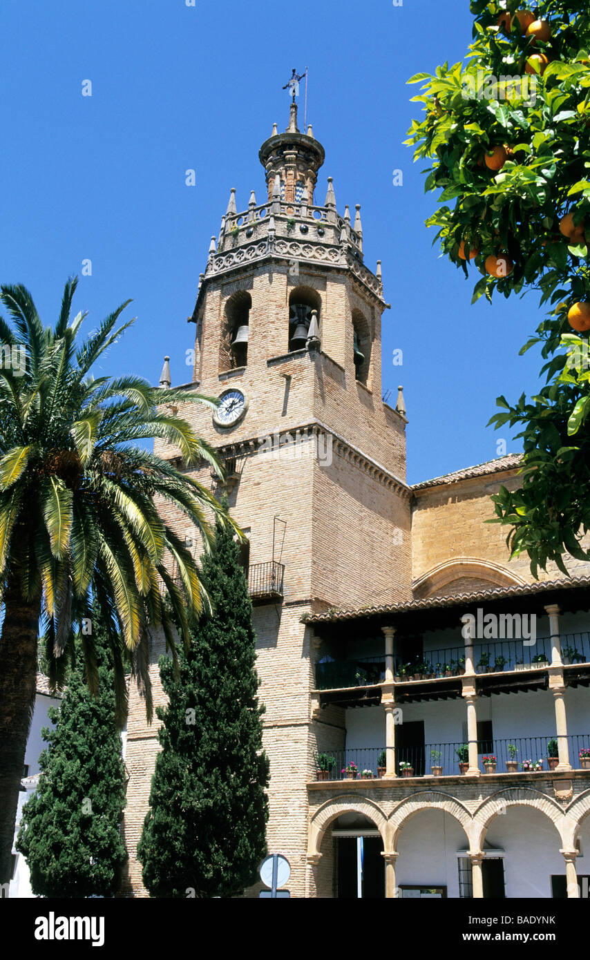 Weißes Dorf, Kirche Santa Maria la Mayor, Ronda, Andalusien, Spanien Stockfoto