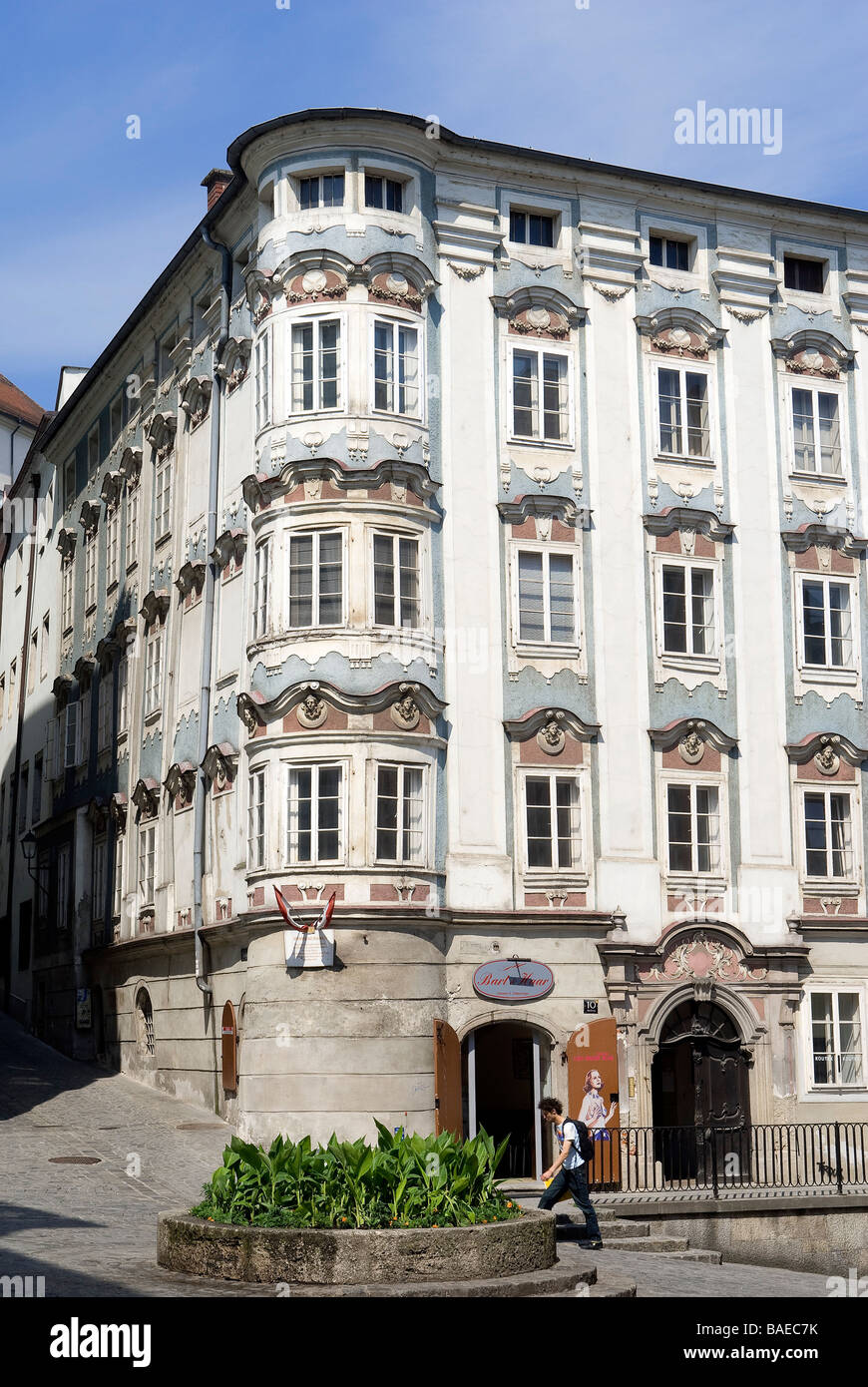 Österreich, Linz, einem alten Gebäude im historischen Zentrum der Stadt, Ecke von der Hofgasse Stockfoto