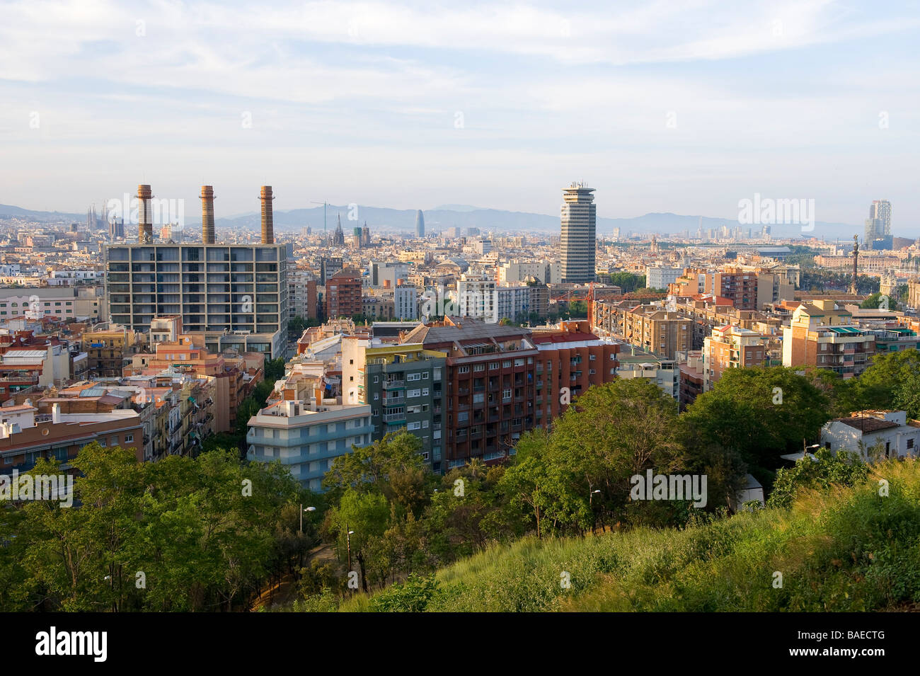 Spanien, Katalonien, Barcelona, architektonische Mischung an der Unterseite des Montjuic Hügel Stockfoto