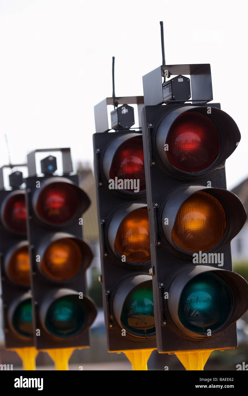 Ein Set temporäres Verkehr Lichter, Ipswich, Suffolk, UK. Stockfoto