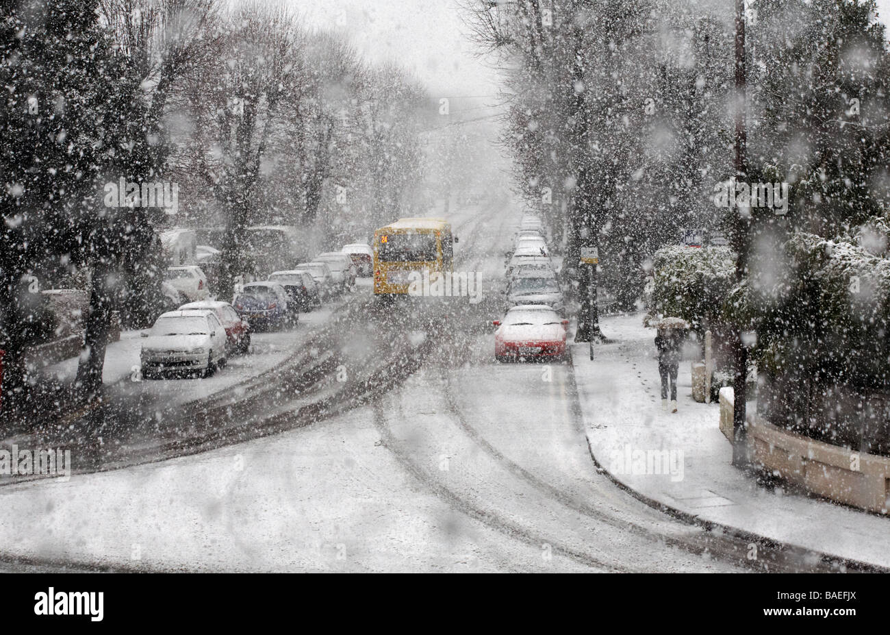 Schneeverhältnissen in Bournemouth im Februar Stockfoto