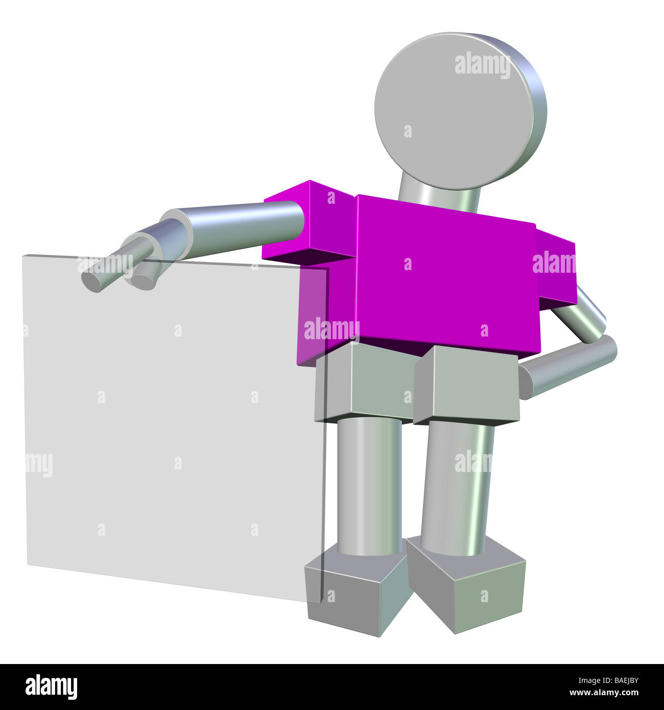 3D einer humanoiden Figur hält ein Glas Brett leer Stockfoto