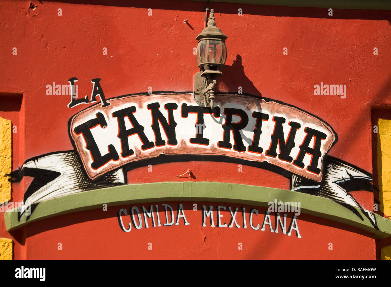 San Jose del Cabo in Mexiko Zeichen in spanischer Sprache für mexikanisches Essen im La Catrina restaurant Stockfoto