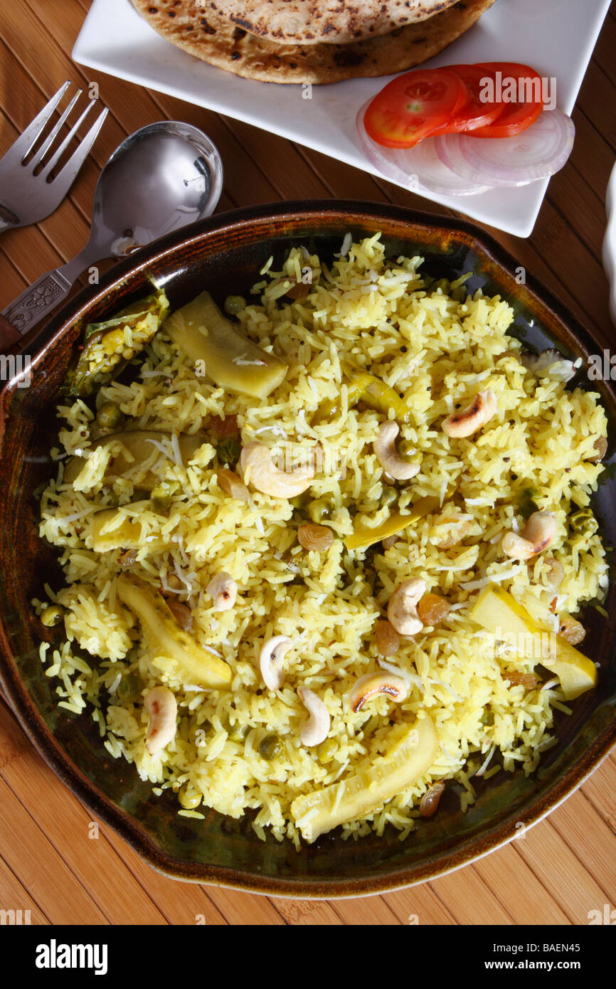 Masale Bhat ist ein würziges Gemüse gebratener Reis und erfolgt in der Regel während der Hochzeit Gelegenheiten Stockfoto