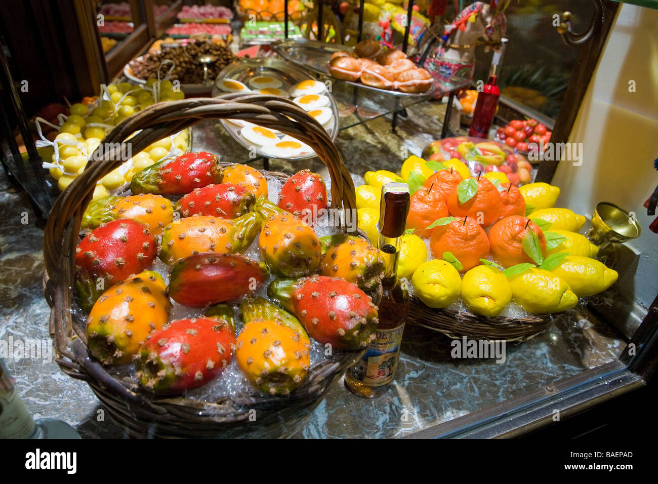 Marzipan Früchte, Taormina, Sizilien, Italien Stockfoto