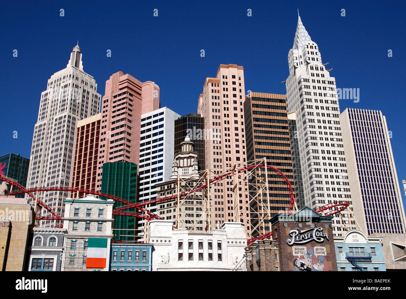 Fassade des New York New York Hotel und Casino bestehend aus einer Vielzahl von Manhattan Sehenswürdigkeiten Las Vegas Nevada, Usa Stockfoto