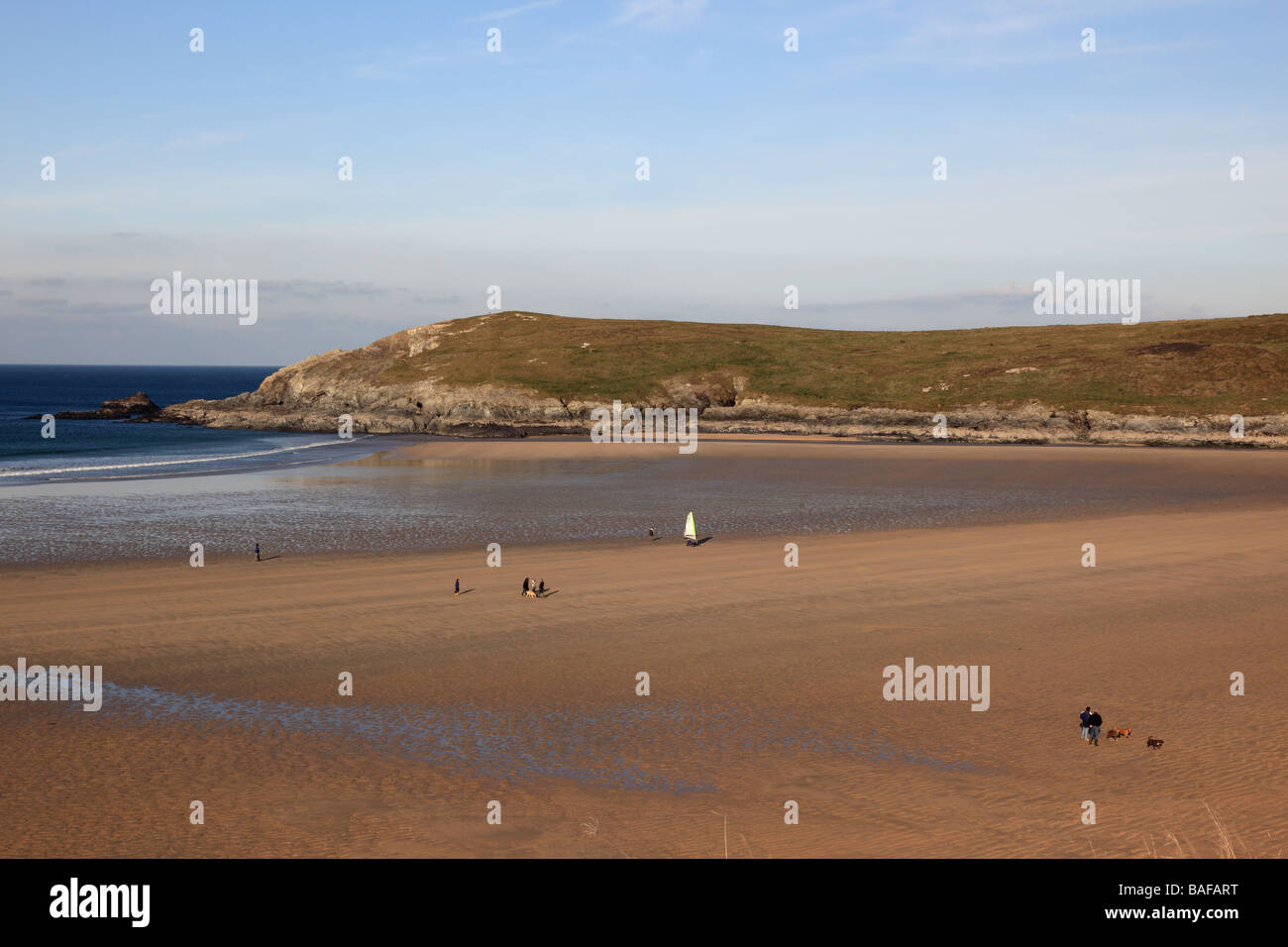 Crantock Strand im Winter, Cornwall, England Stockfoto