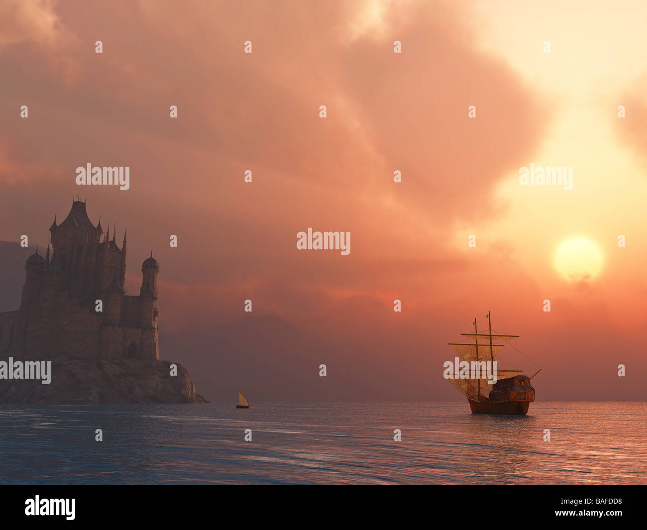 alte Schiff bei Sonnenaufgang Stockfoto