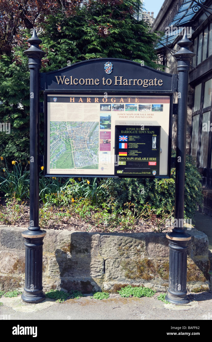 Willkommen Sie Schild, Harrogate, Nord-Yorkshire, England, "Great Britain" Stockfoto