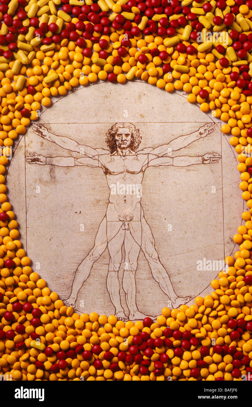 Leonardo Da Vinci im Kreis der Pillen Stockfoto