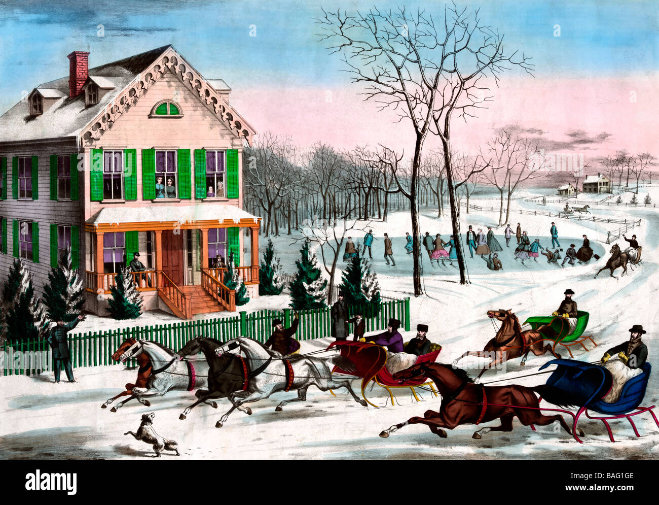 Amerikanische Winterszene ca. 1867 Stockfoto