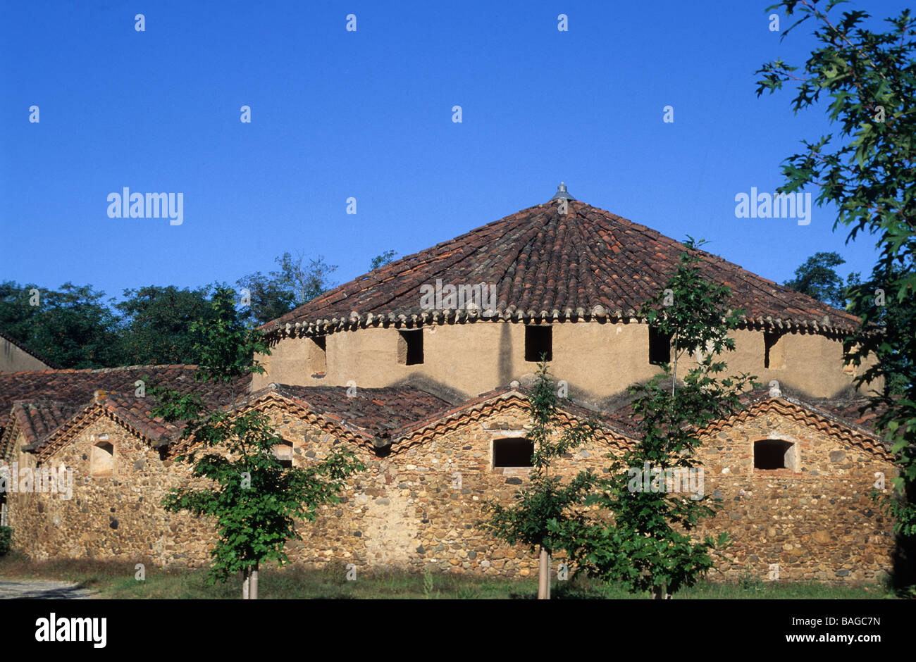 Frankreich, Tarn, Saint Lieux Lafenasse, La Metairie Ronde, irische Gebäude Stockfoto