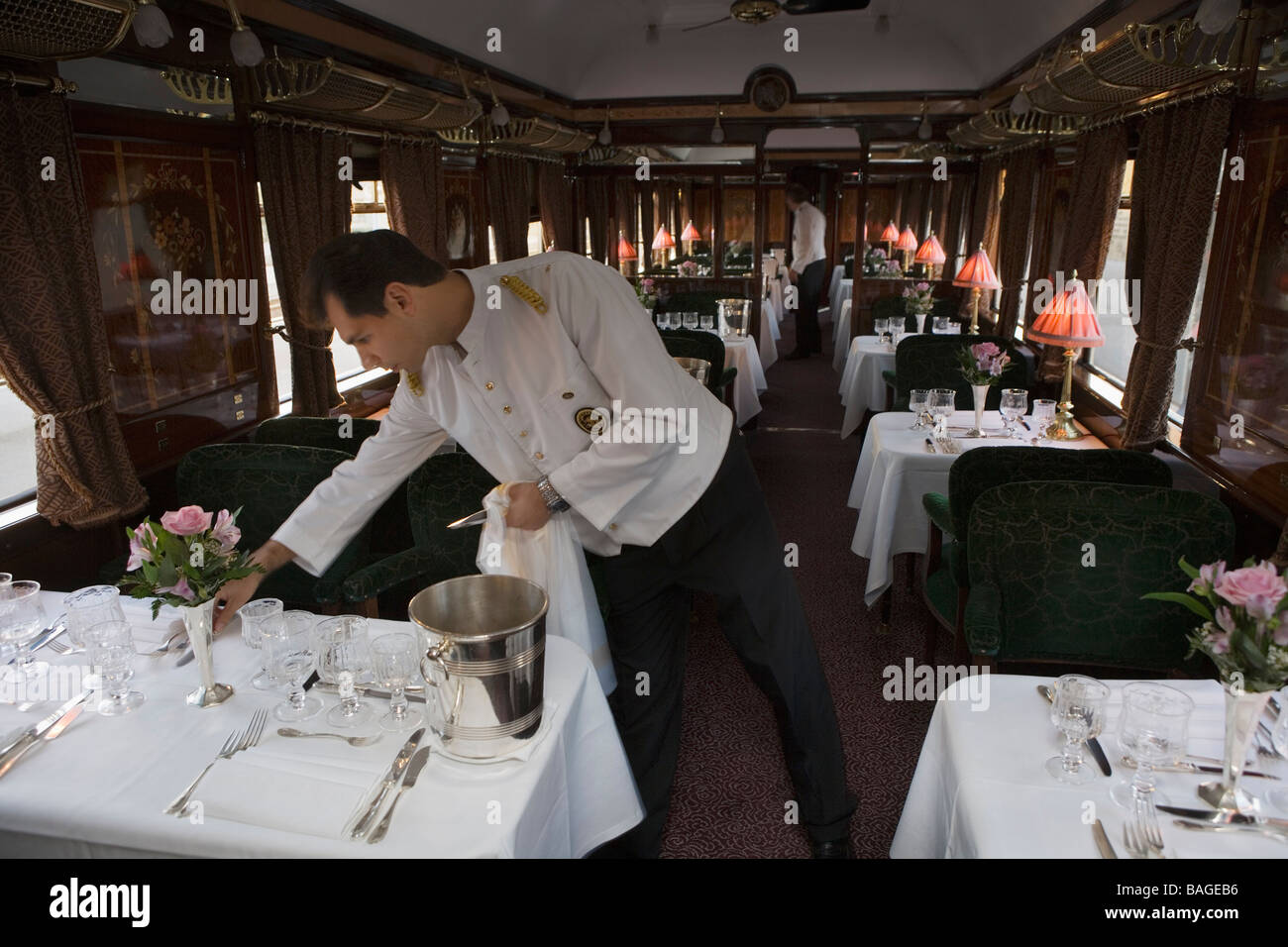 Tschechische Republik, Prag, an Bord der Speisewagen Orient-Express Luxuszug die arbeitet Calais, Paris, Prag, Venedig, Stockfoto