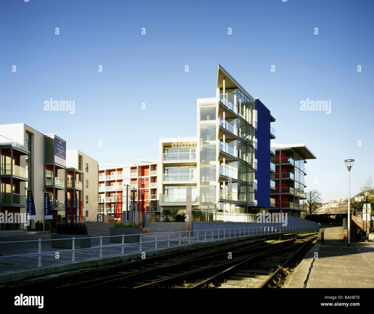 Der Punkt [Wohnungen], Bristol, Vereinigtes Königreich, Feilden Clegg Bradley Architekten, Anzeigen der Punkt (Wohnungen) Nacht. Stockfoto