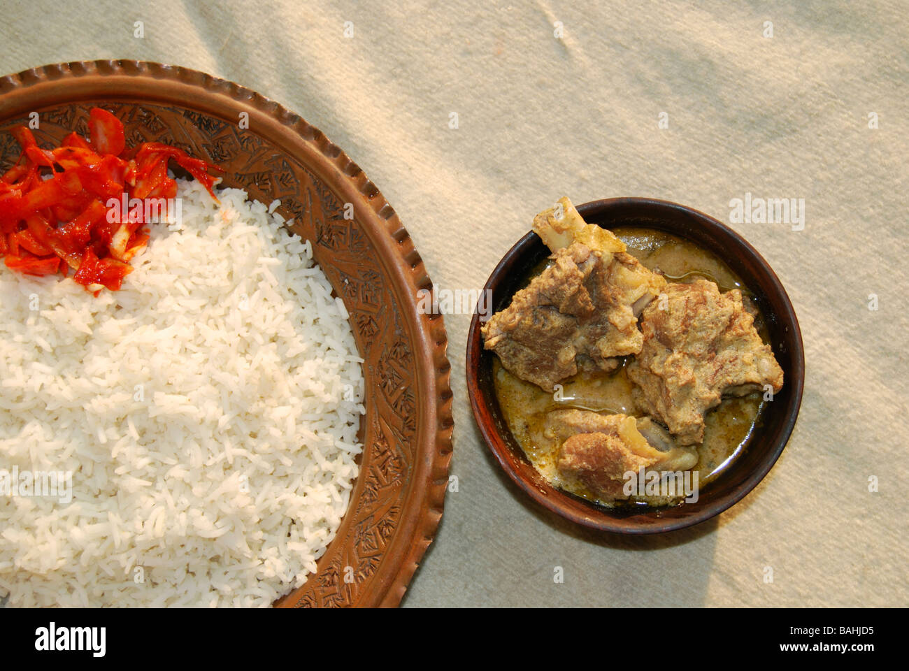 Yakhni Kashmiri Mutton Curry besteht aus Hammelfleisch in Joghurt-Sauce mariniert und indische Gewürzen gekocht Stockfoto
