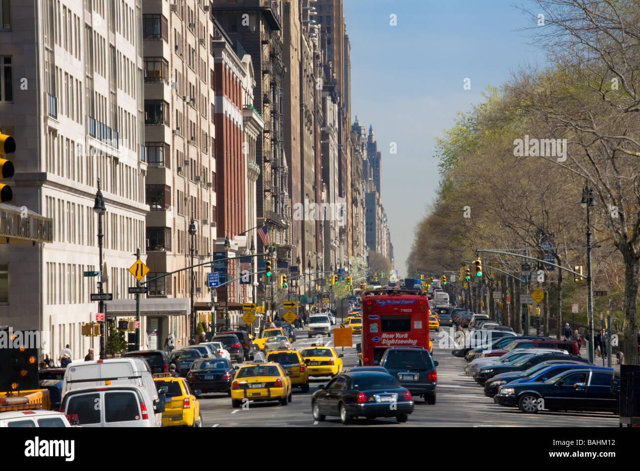 Blick auf Central Park West in New York City Stockfoto