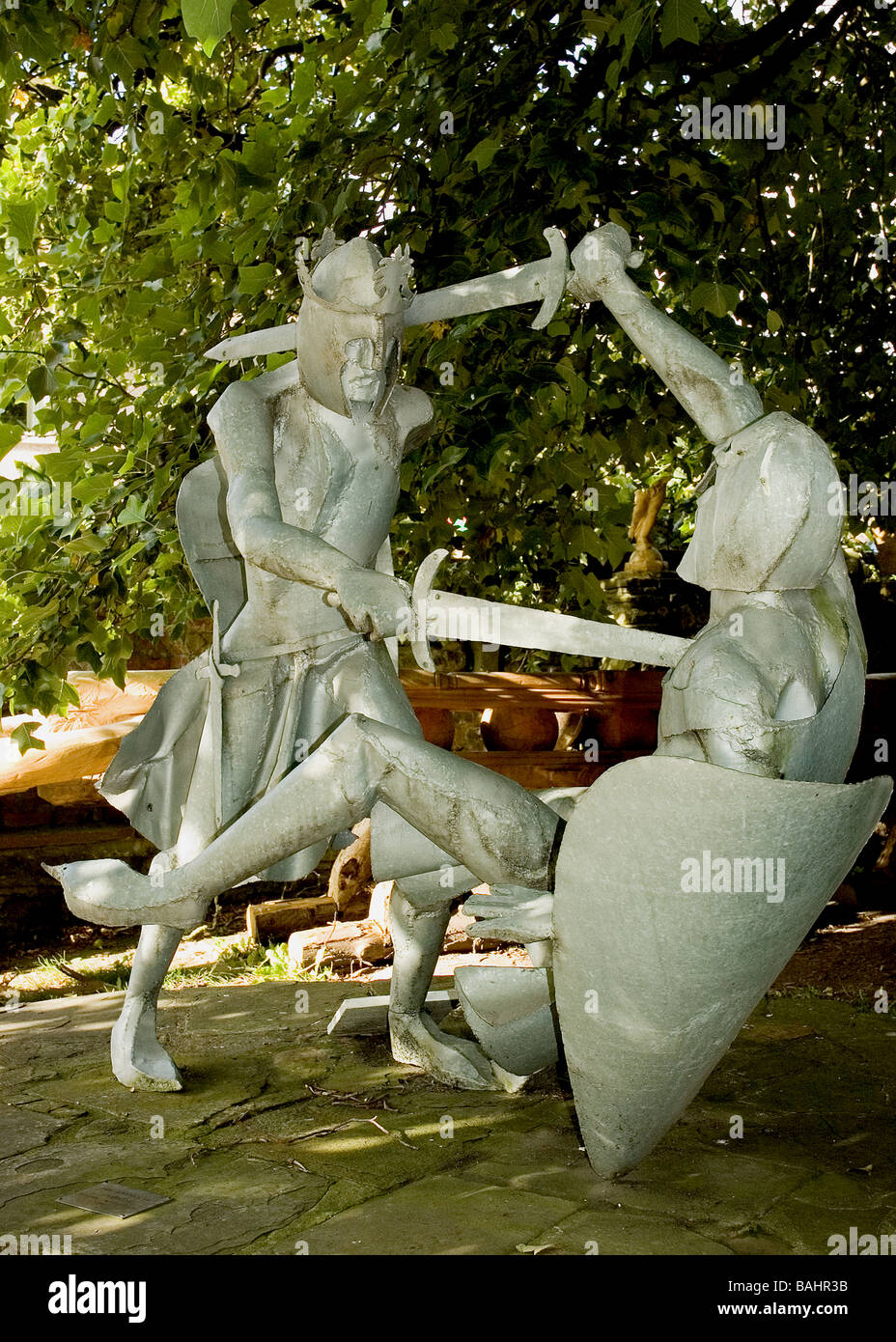 Statue von König Arthur Mordred an der Ffrwm Caerleon South Wales erschlagen Stockfoto