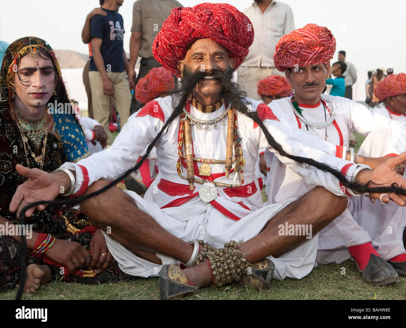 Indische Mann mit langen Moustach Rajisthan Jaipur Indien Stockfoto