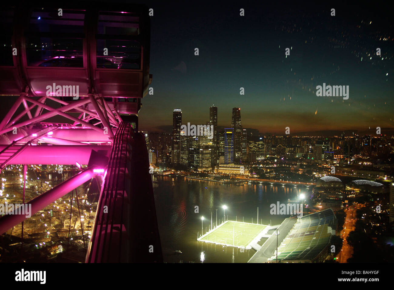 Blick vom Riesenrad Singapore Flyer auf die Skyline von der zentralen Geschäftsviertel CBD in Singapur Asien Stockfoto