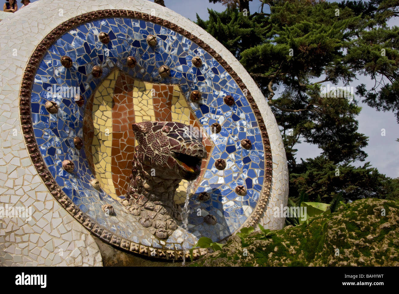 Mosaik-Drachen Brunnen Güell Park Barcelona Stockfoto