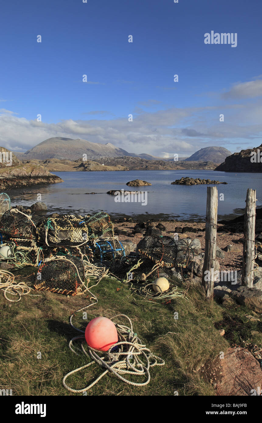 Hummer-Töpfe von Loch Inchard, Kinlochbervie, Sutherland, Schottland, Highland Nordwestregion-west Stockfoto