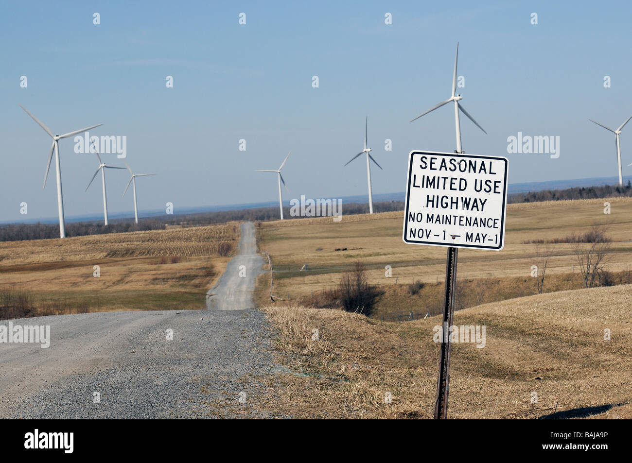 Wind-Mühlen-Teil des Maple Ridge Windpark auf Schlepper Plateau im oberen Staat New York Stockfoto