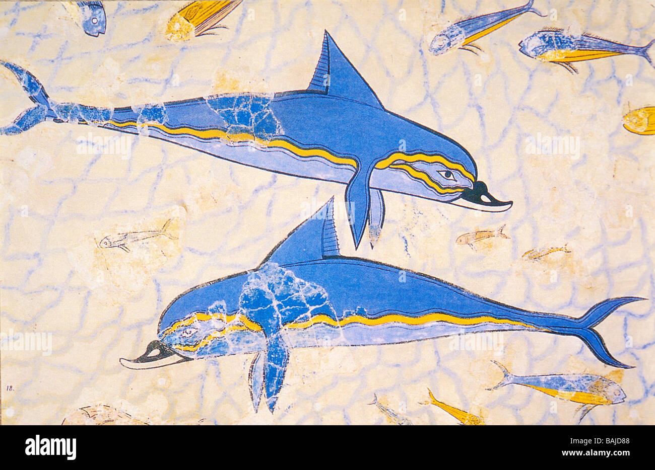 Griechenland, Kreta, minoische Ausgrabungsstätte von Knossos, Palast des Königs Minos, Fresko der Delfine Stockfoto