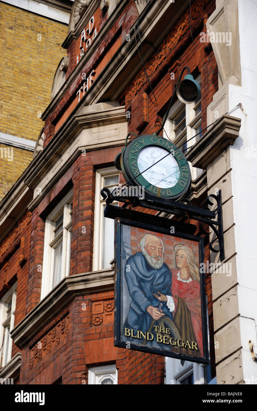 Blinde Bettler Pub in Whitechapel Road London. Stockfoto