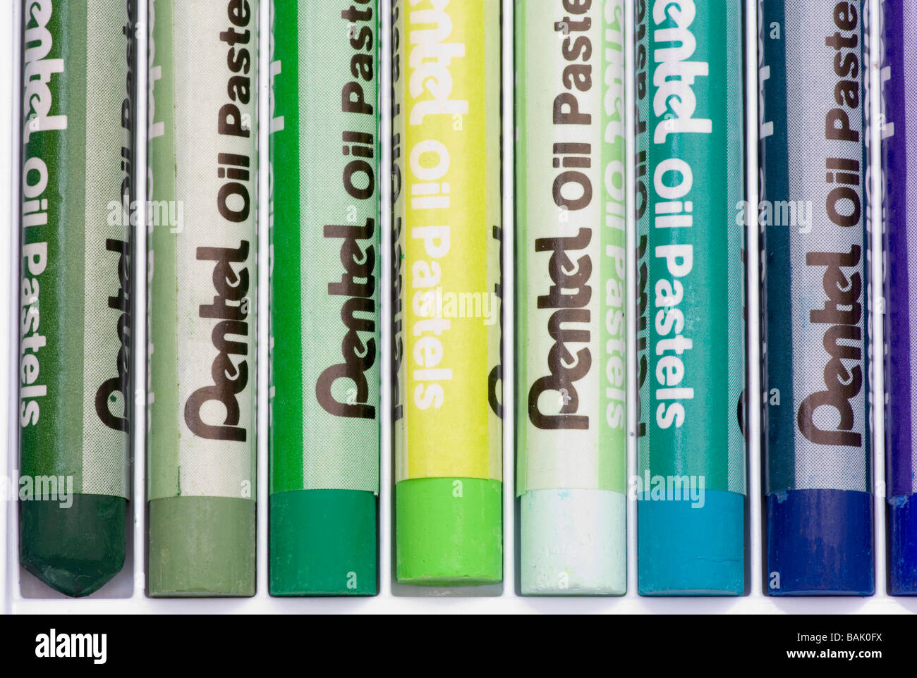 Schattierungen von Grün Künstler farbige Öl Pastels Pastellkreiden Stockfoto