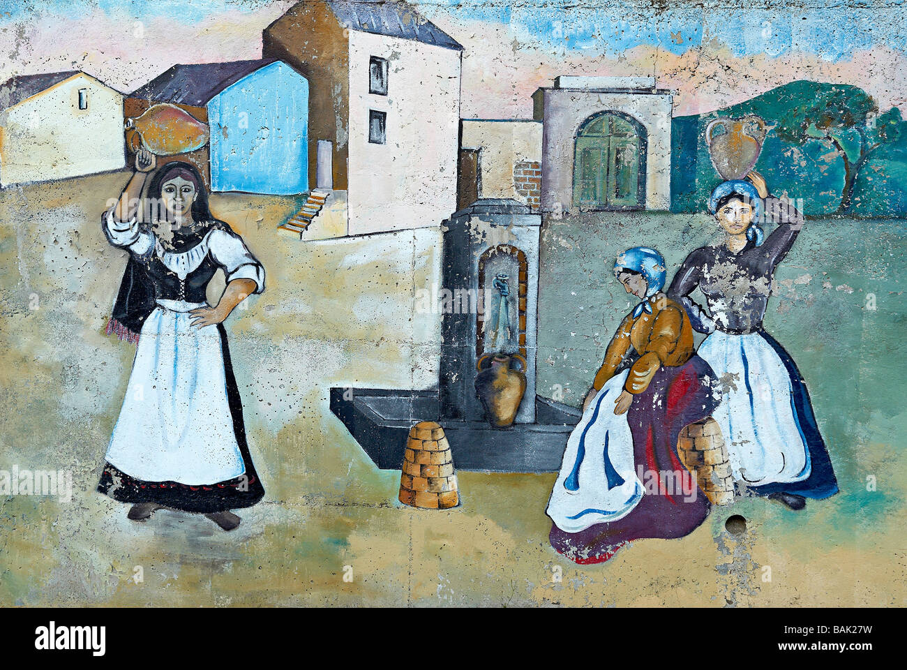 Italien, Sardinien, Cagliari Provinz, San Sperate, Wandgemälde von Angelo Pilloni, Wandmaler Stockfoto