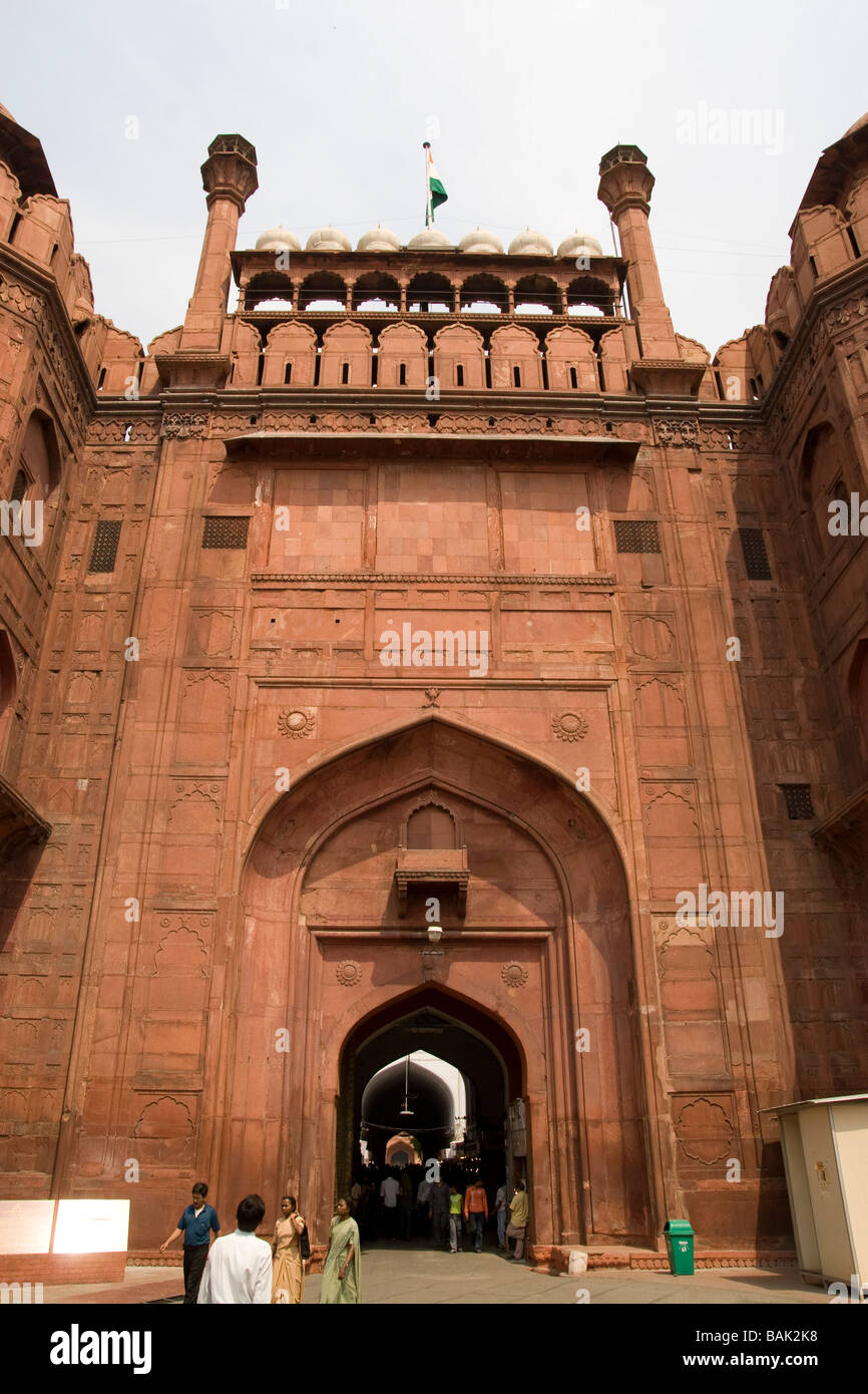 Indien-Delhi das Rote Fort Lahore-Tor Stockfoto