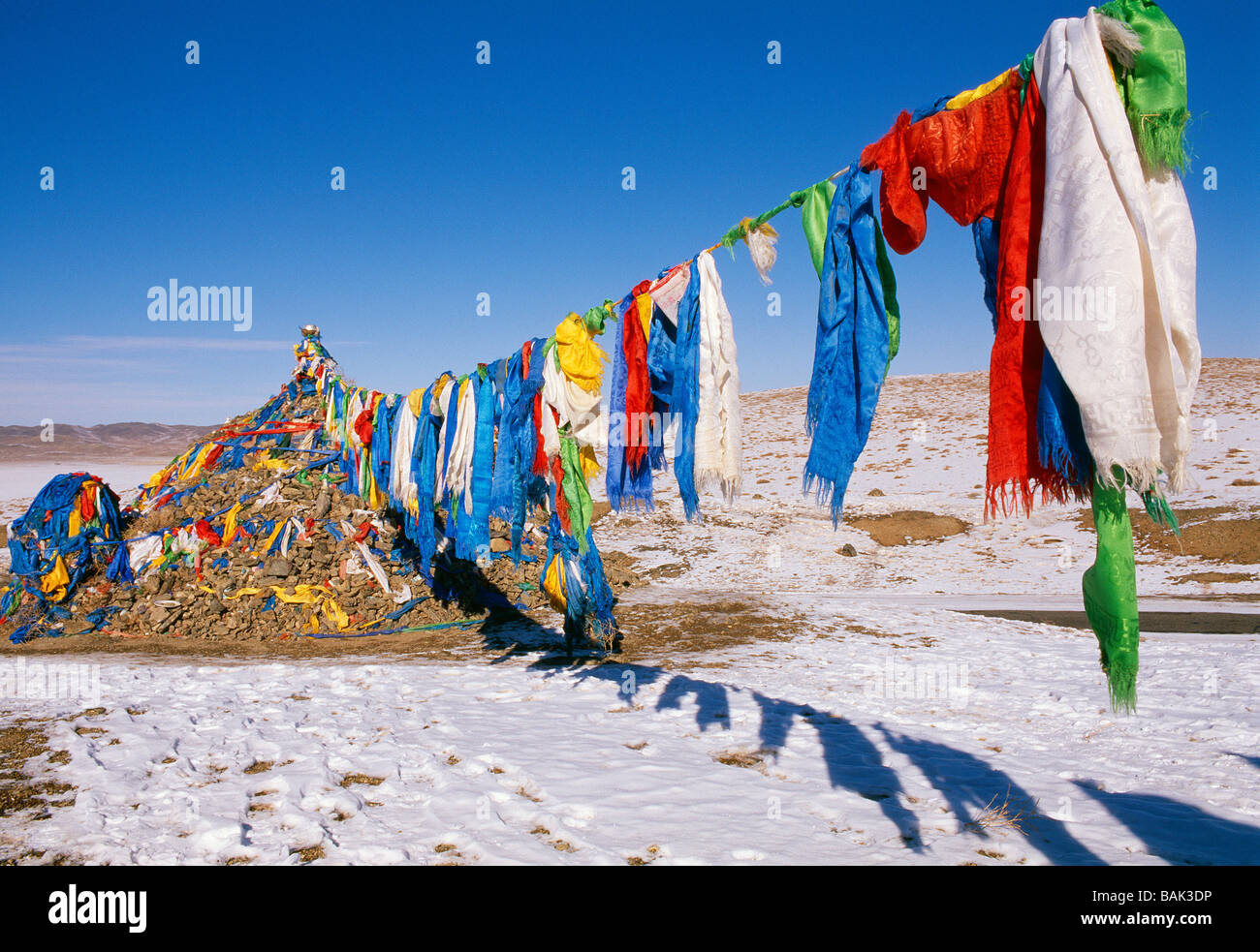 Mongolei, Provinz Arkhangai im Winter, buddhistische Denkmal Stockfoto