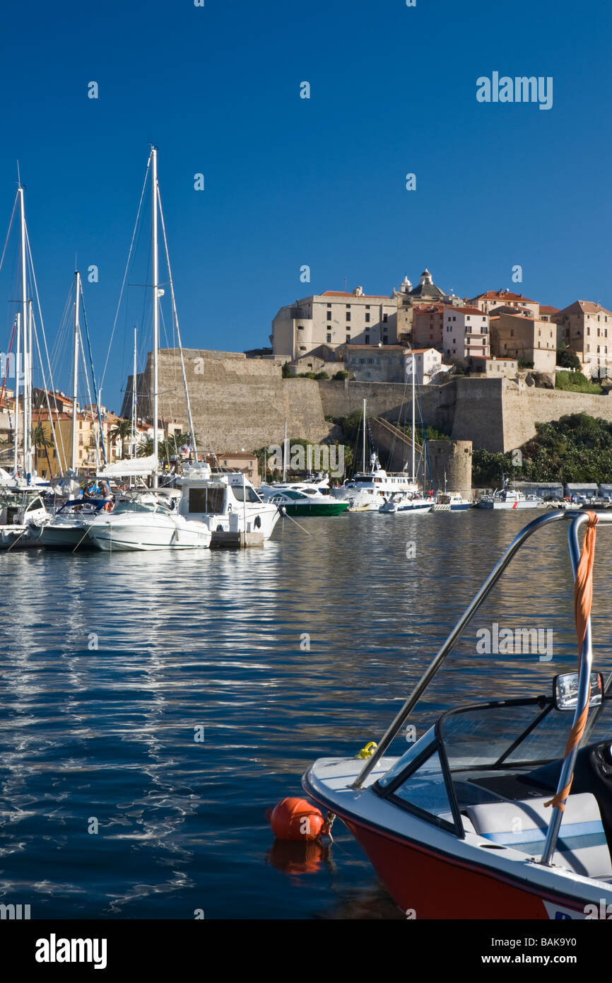 Blick zum Hafen von Calvi und Citadelle Korsika Frankreich Stockfoto