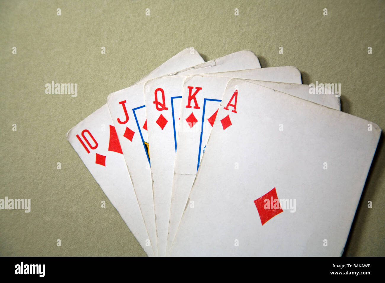 In Poker ein Royal Flush ist die Highestcard Hand, die ein Spieler erhalten die Karten sind Ass König Dame Bube und 10 von einer Farbe Stockfoto