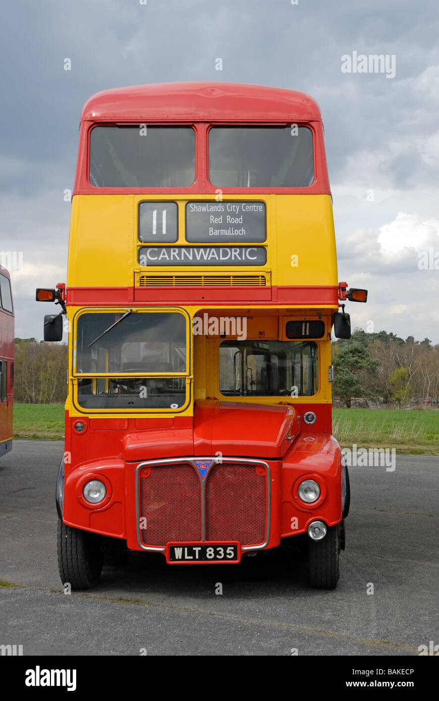Vordere Wiew WLT 835 erhalten Clydeside schottischen AEC Clydemaster Routemaster RM 835 am Cobham Bus Museum jährlich Frühjahr Bus Stockfoto