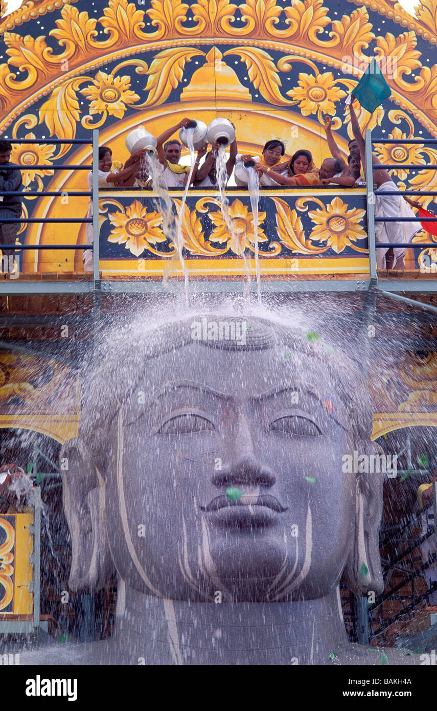 Indien, Bundesstaat Karnataka, Shravanabelagola, der wichtigste religiöse Ort des Jainismus, die Mahamastakabisheka ist der Kopf Stockfoto