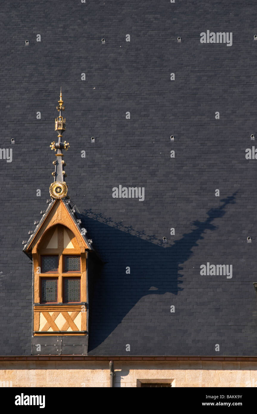 Dach Detail Hospices de Beaune Hotel Dieu Beaune Côte de Beaune Burgund Frankreich Stockfoto