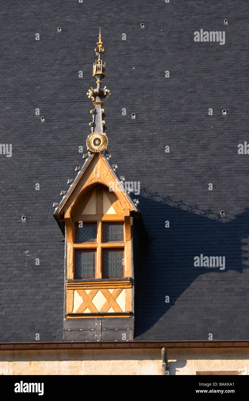 Dach Detail Hospices de Beaune Hotel Dieu Beaune Côte de Beaune Burgund Frankreich Stockfoto