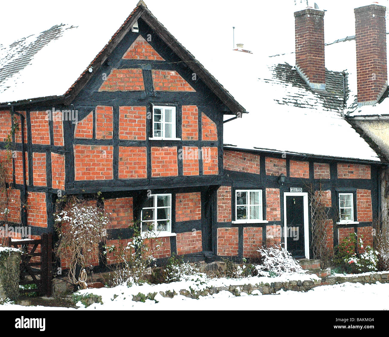 Ferienhaus in Pembridge Herefordshire U.K im Winterschnee Stockfoto