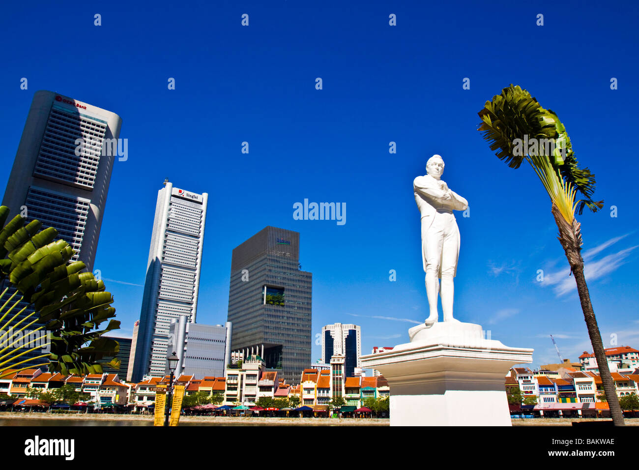 Singapur, Singapur Riverwalk, Raffles Statue. Stockfoto