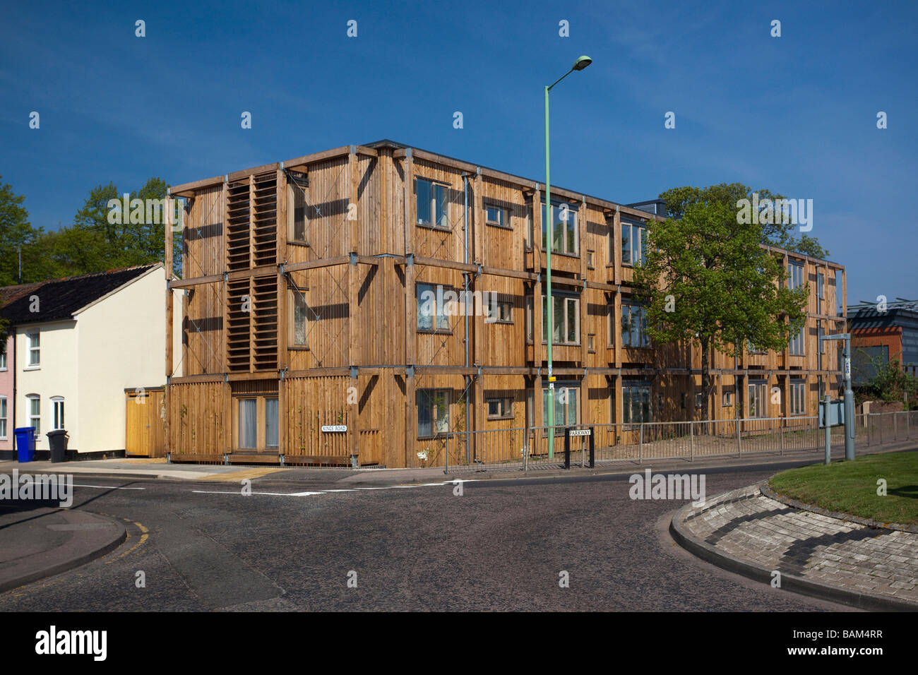 Low-cost umweltfreundliche Häuser in Bury St Edmunds, Suffolk, UK Stockfoto