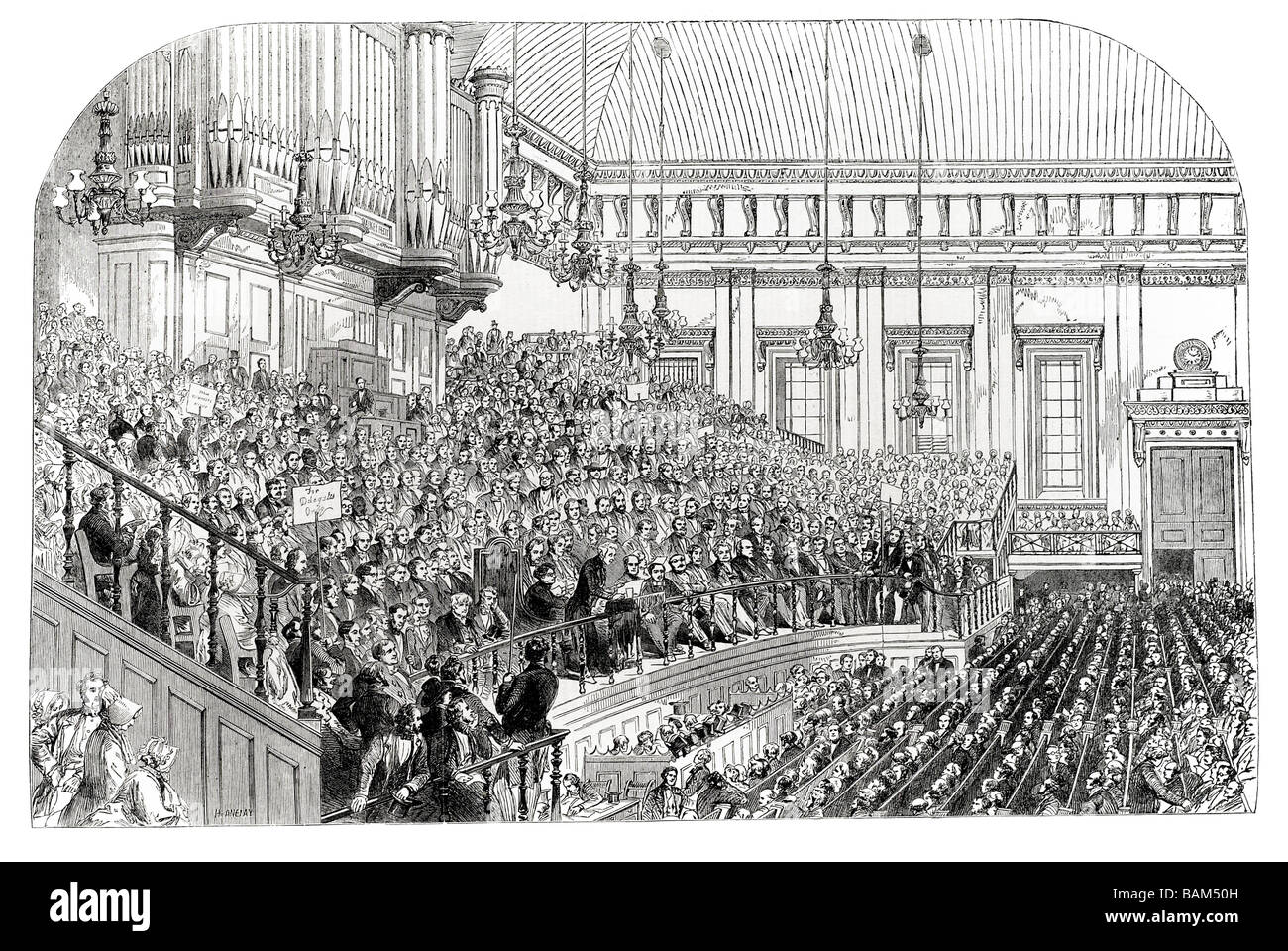 die Friedenskonferenz in Exeter Hall Sir David Brewster Lesen der Einweihung Adresse 1851 Präsident Stockfoto