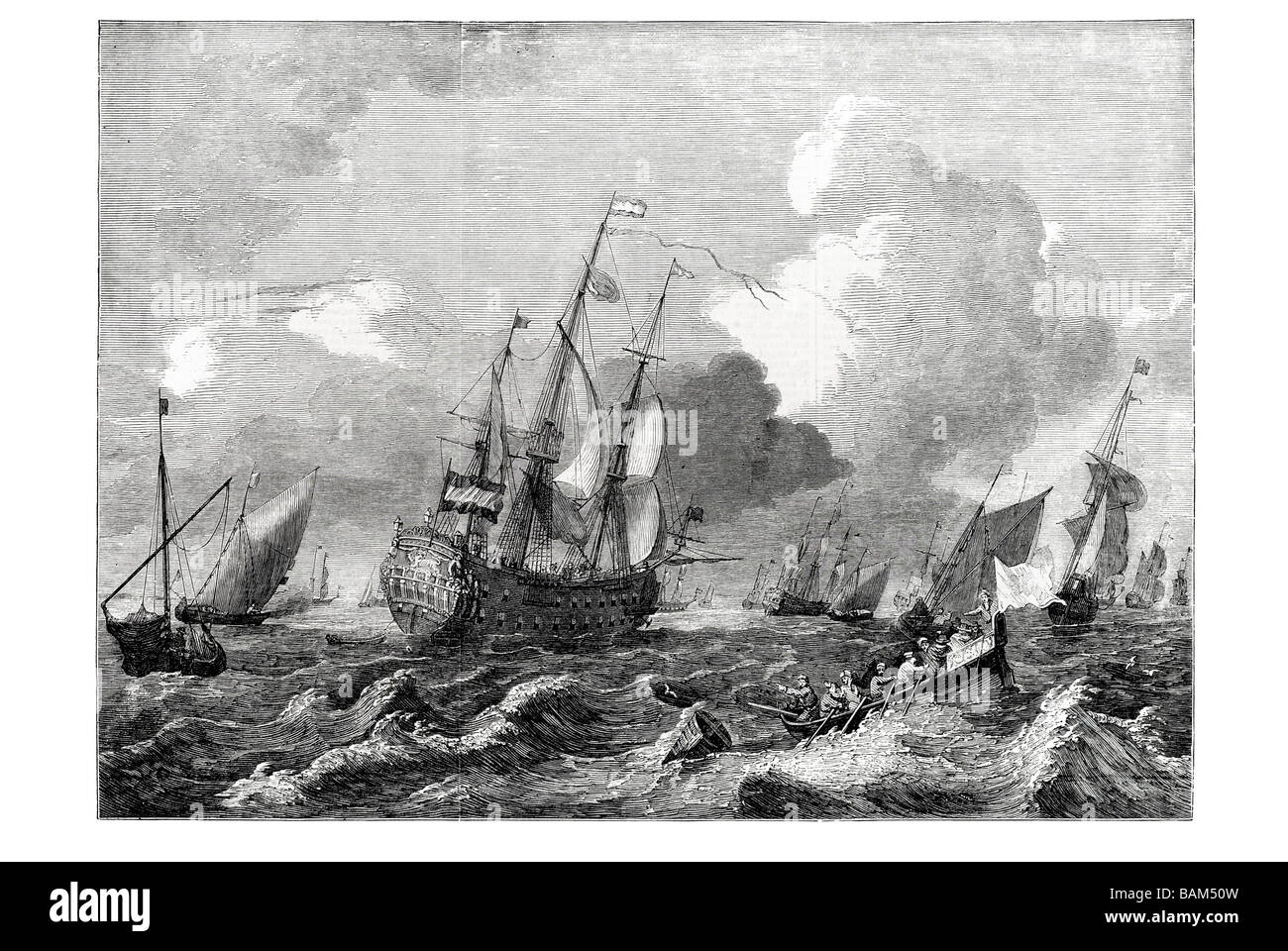 ein reger Sturm auf dem Meer gemalt von Ludolf Backhuysen niederländischen Malers Seestücke Segel Segelboot Wind Schiff Wellen des Meeres Stockfoto