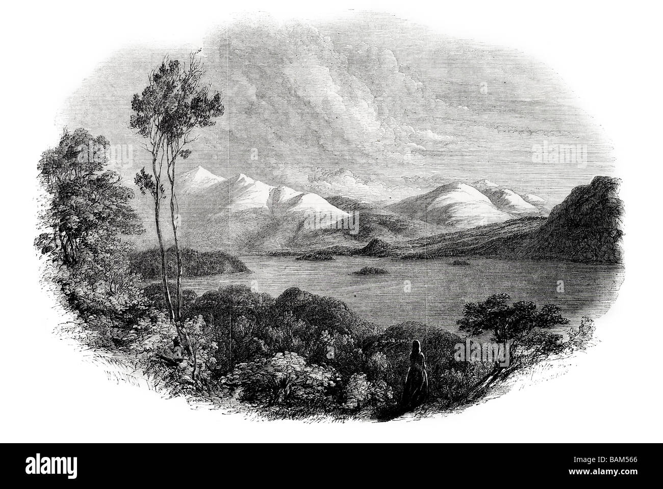 Derwentwater 1851 Derwent Water Lake District Park North England Borrowdale Keswick River Stockfoto